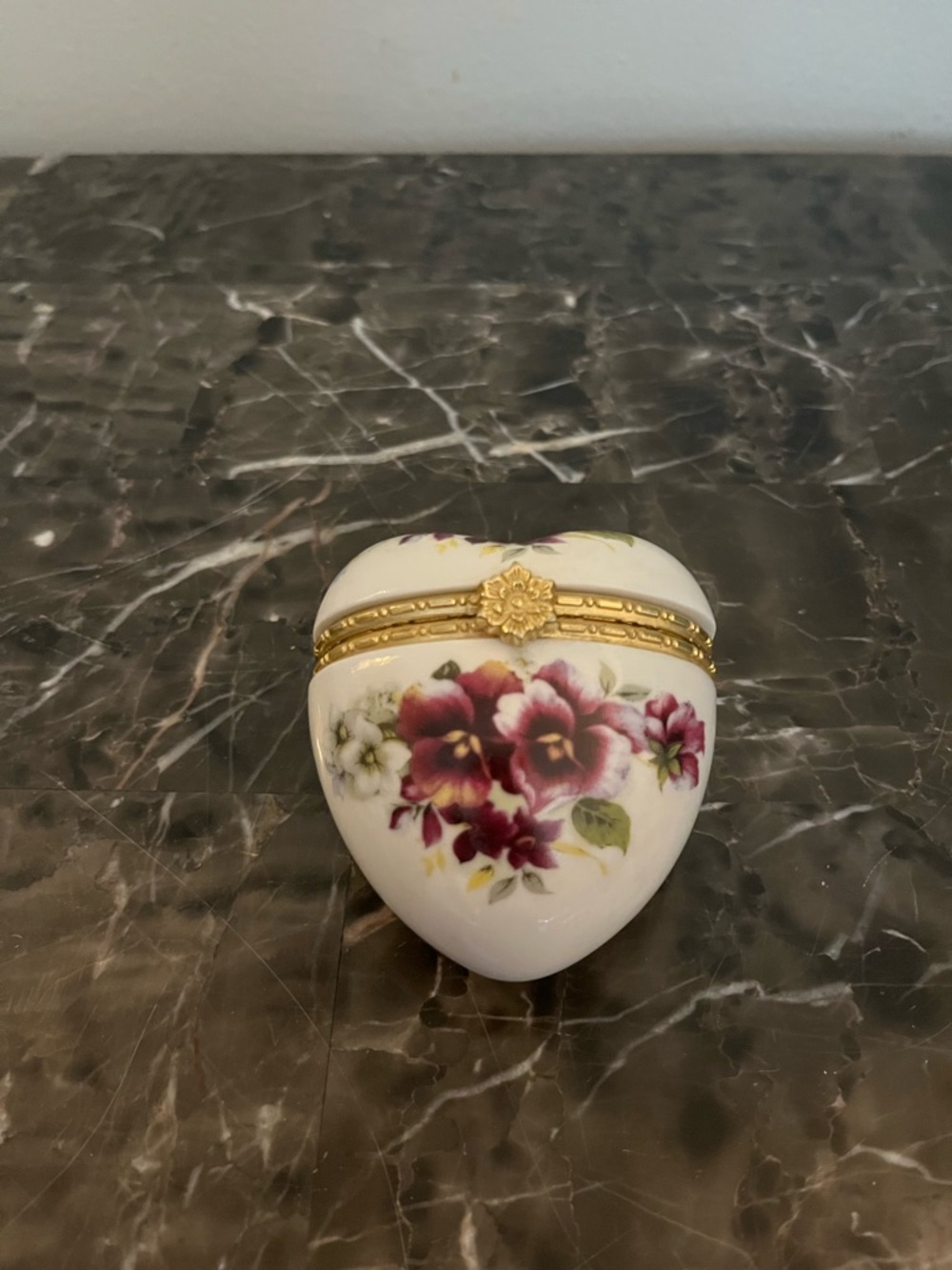 Vintage Heart-Shaped Trinket Box with Floral Motif 1999
